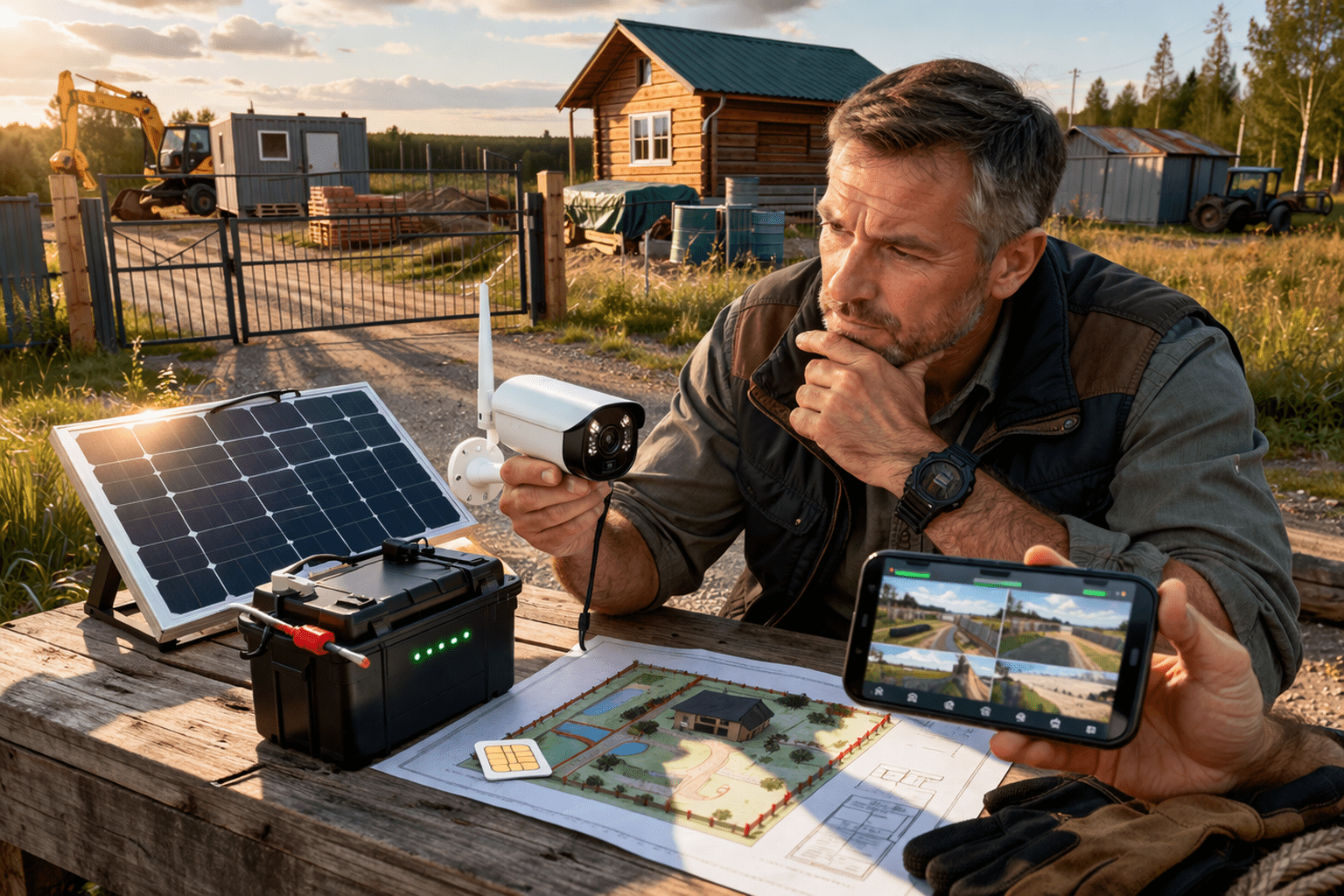 Автономная камера видеонаблюдения с SIM-картой, аккумулятором и солнечной батареей для дачи, стройки и участка