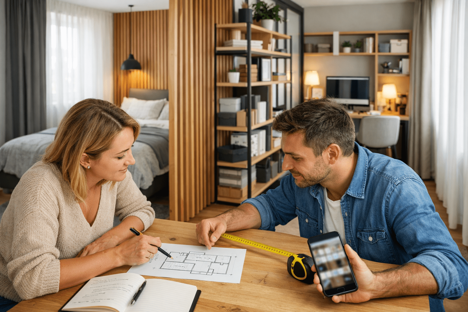 Идеи и способы разделить комнату на две зоны с помощью перегородки, стеллажа, штор, стекла и мебели без потери света и пространства