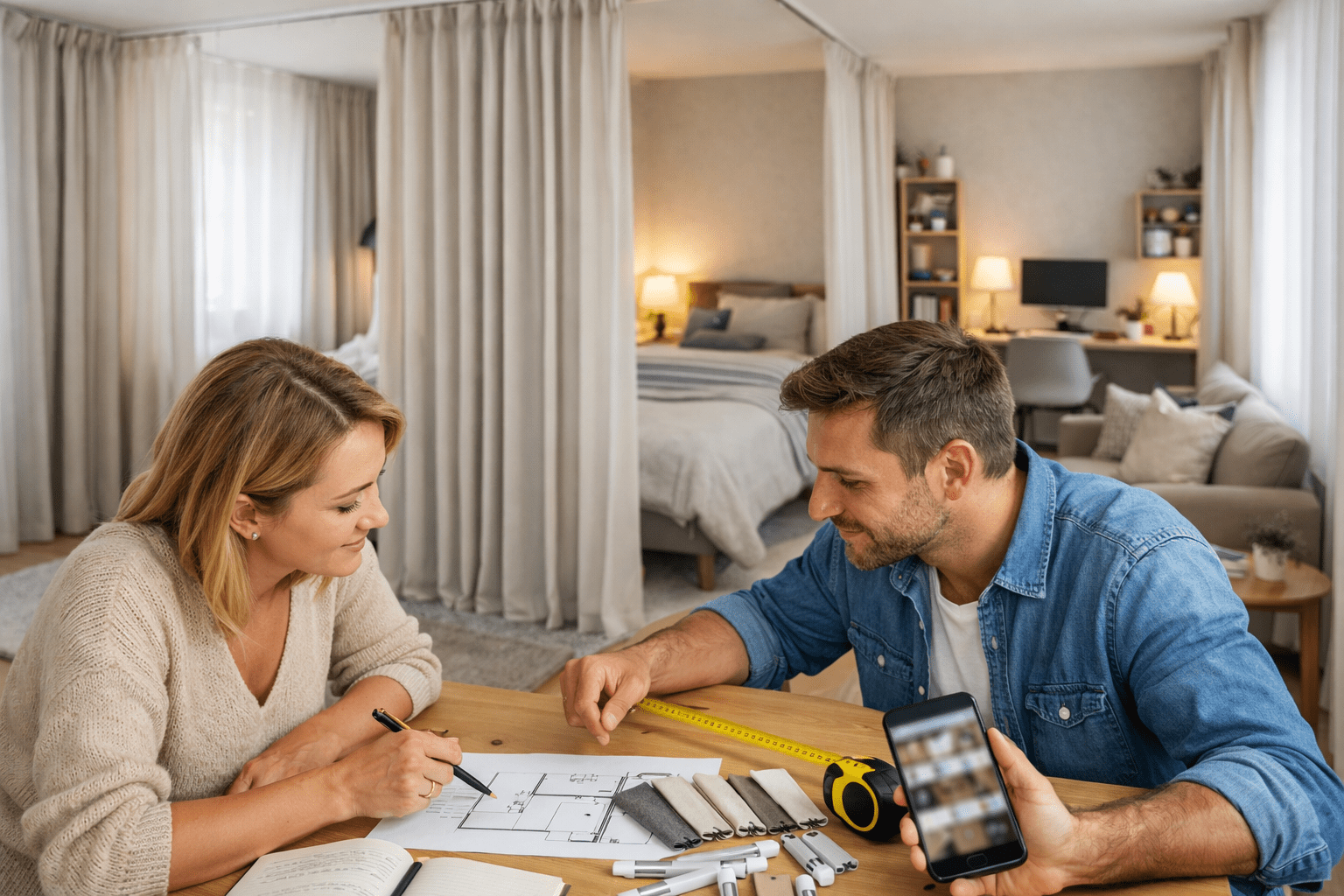 Как разделить комнату шторами без ремонта: мягкое зонирование спальни и гостиной в одной комнате