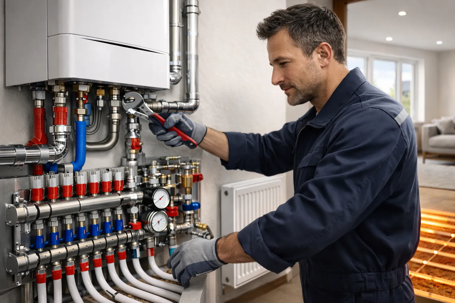 монтаж системы отопления под ключ в частном доме установка котла радиаторов и теплого пола