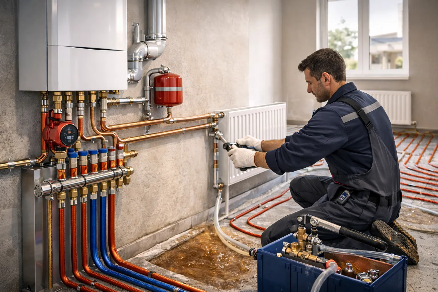 монтаж отопления под ключ в частном доме установка котла радиаторов и теплого пола инженер отопительной системы