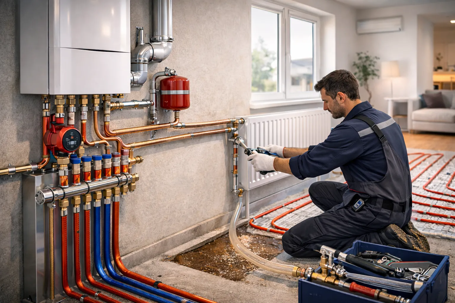 монтаж отопления под ключ в частном доме установка котельной радиаторов и теплого пола