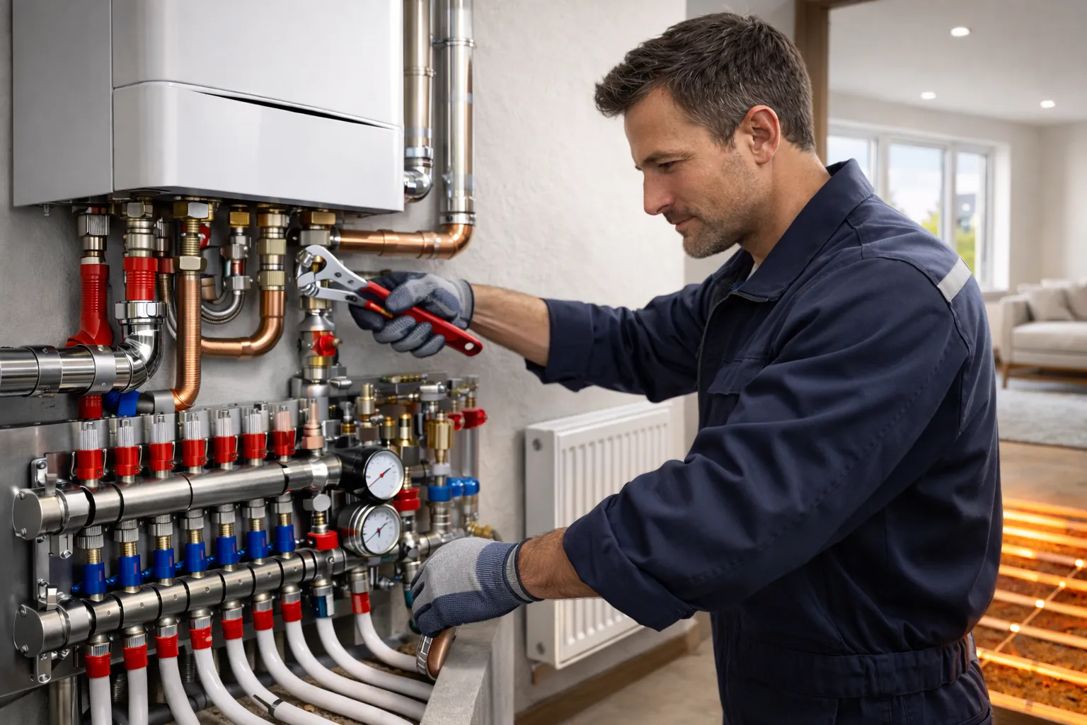 Монтаж системы отопления в частном доме — установка котла, разводка труб, радиаторы и теплый пол