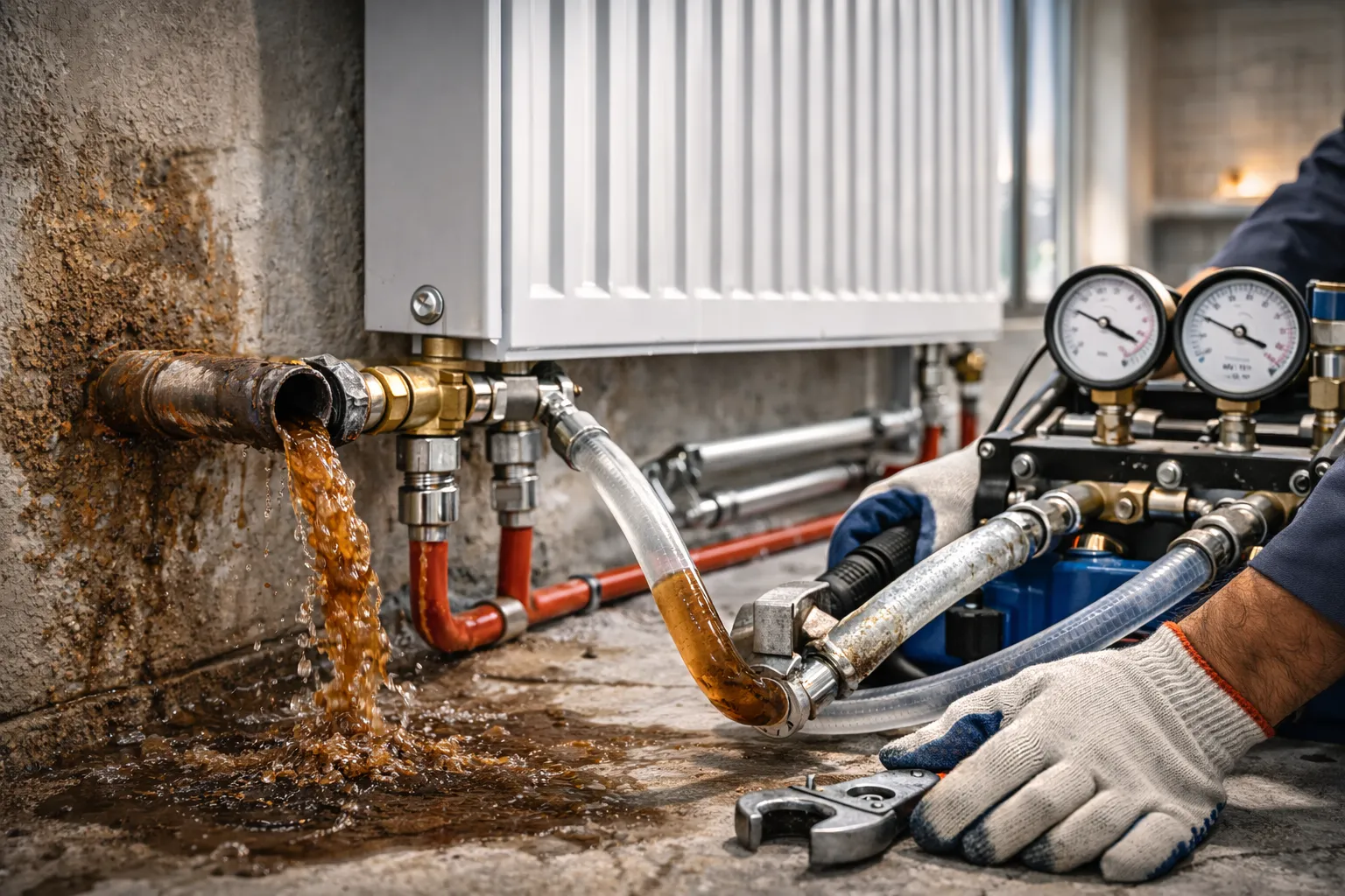 промывка системы отопления радиаторов и труб гидропневматической установкой очистка отопления