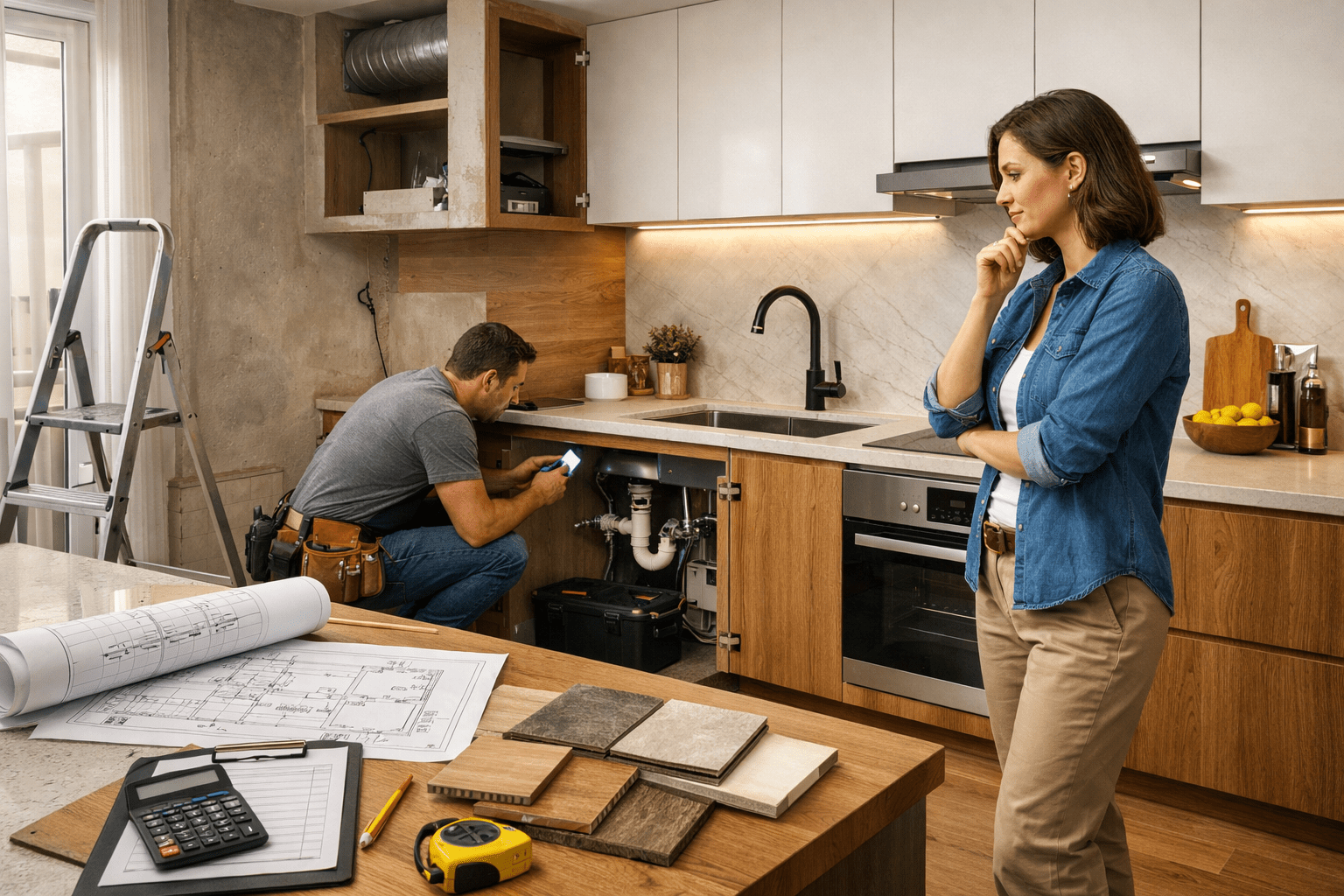 Современный ремонт кухни под ключ с новой мебелью, фартуком, освещением и встроенной техникой