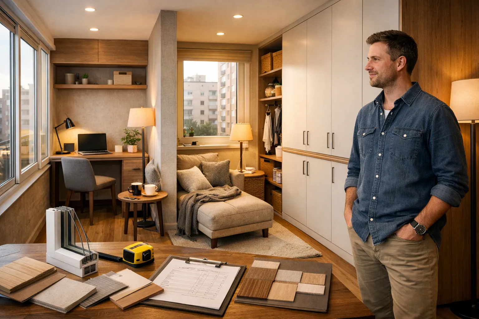 Ремонт лоджии под ключ с современным остеклением, утеплением, отделкой и функциональной зоной для отдыха или работы