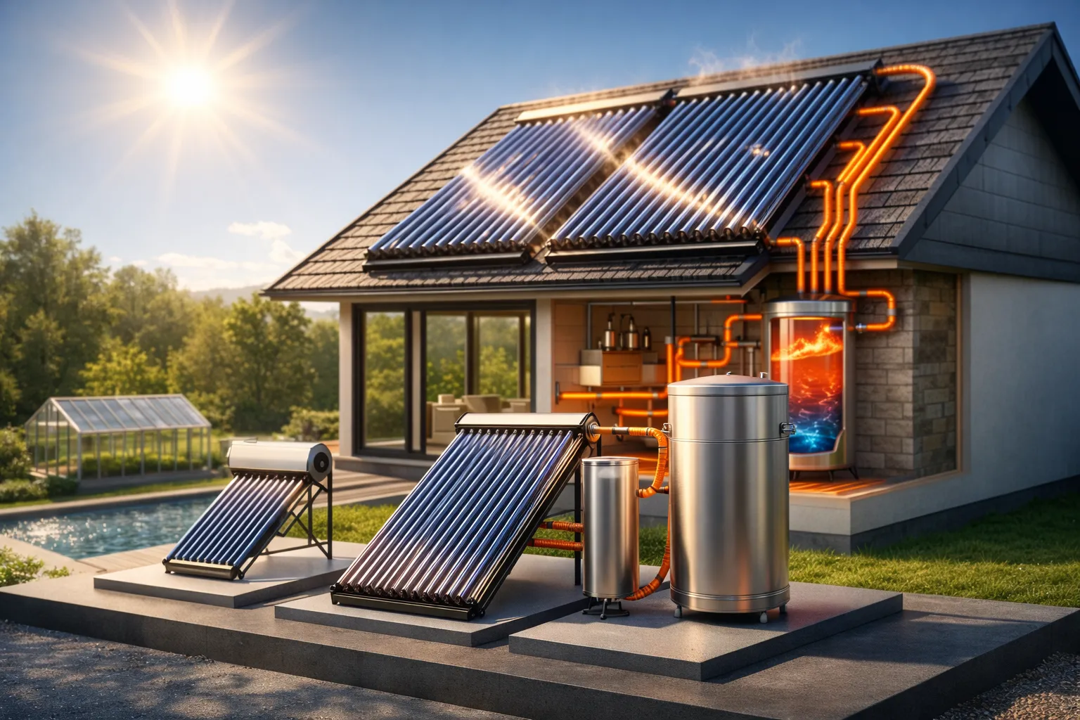 Цена на солнечные коллекторы в Казахстане — вакуумная солнечная система на крыше дома для горячего водоснабжения