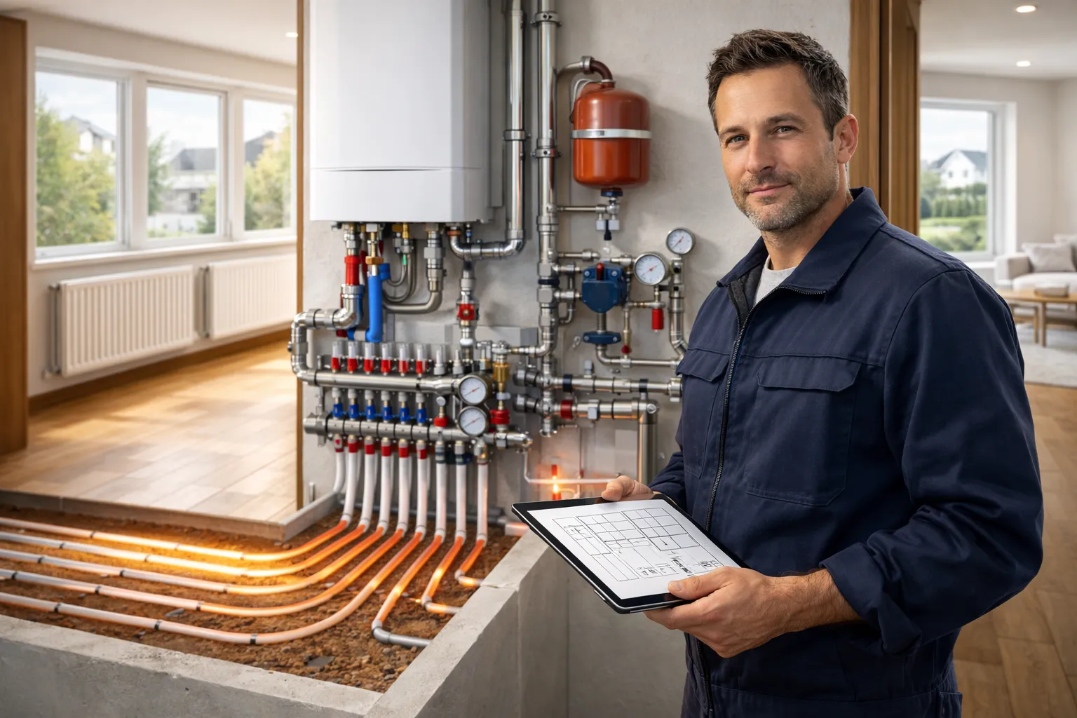 Монтаж системы отопления в частном доме в Казахстане: котел, радиаторы, теплый пол и котельная под ключ