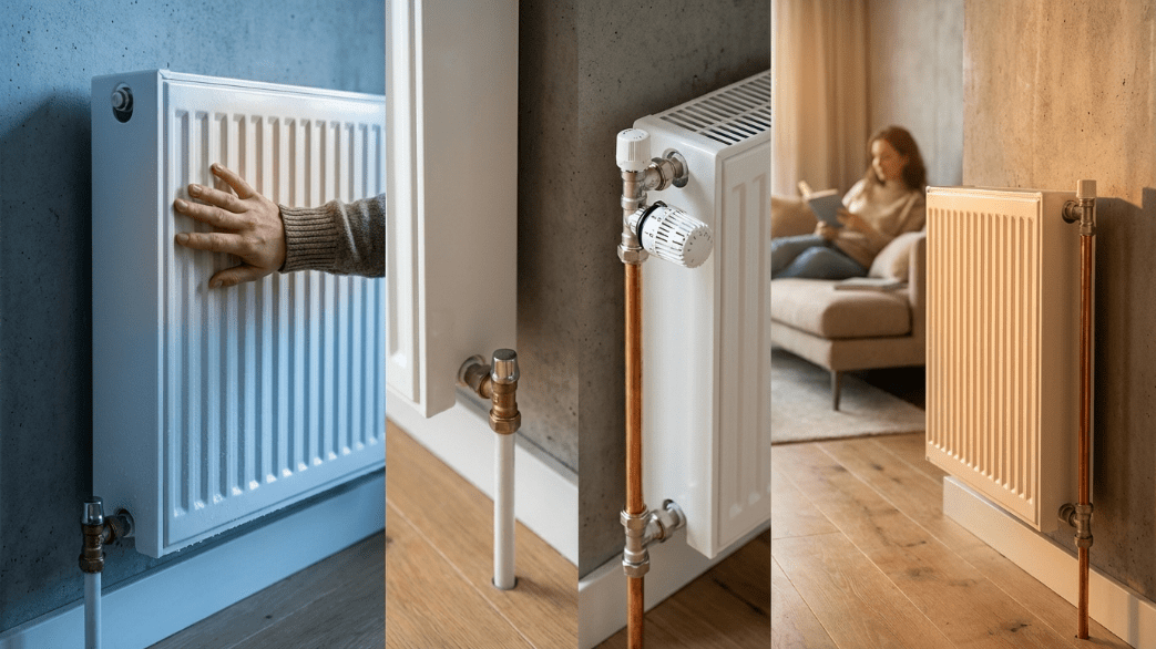 радиатор отопления с установленными кранами термостатическим клапаном и краном маевского схема