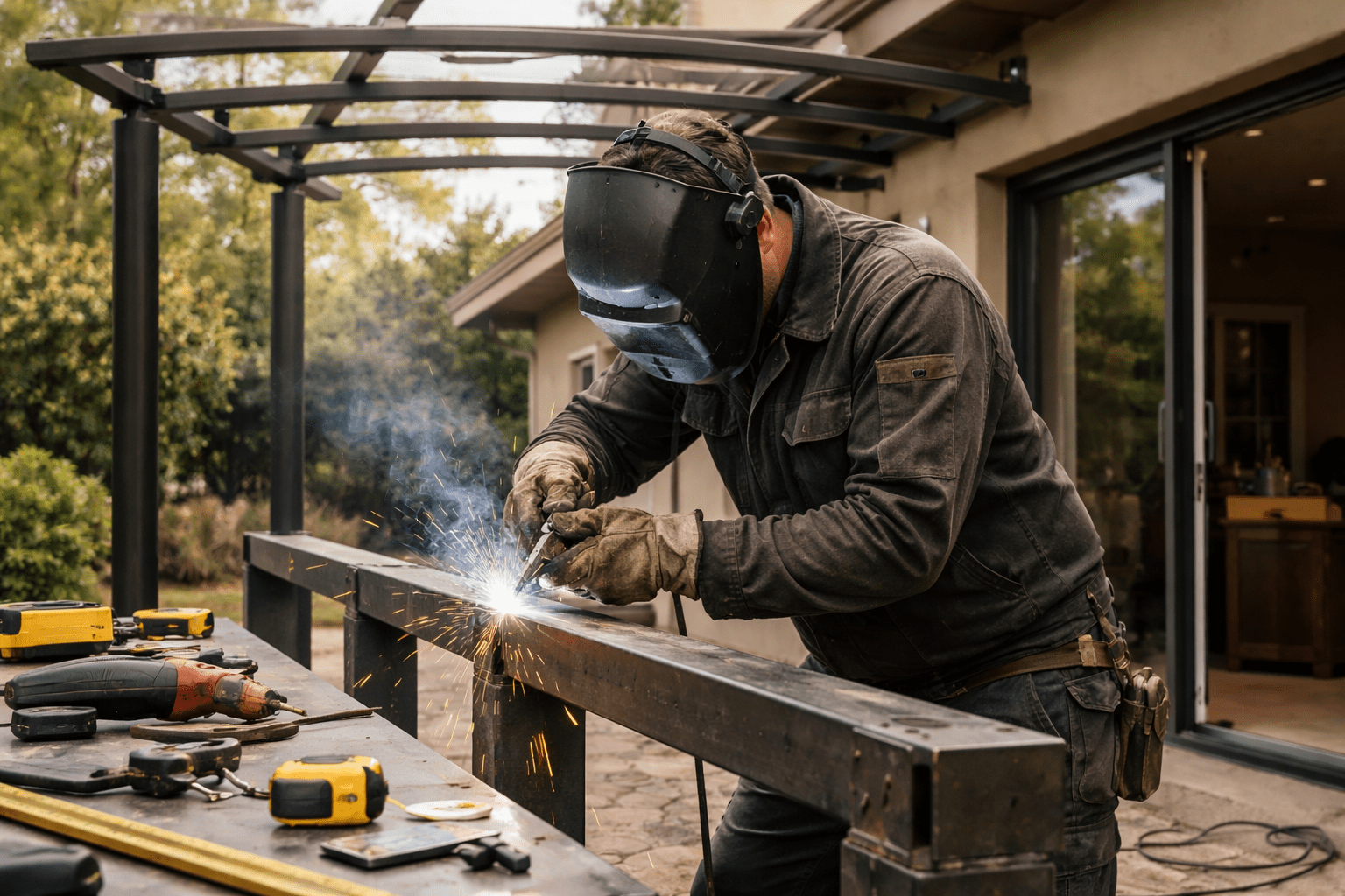 Сварщик выполняет сварочные работы на заказ с выездом на объект по металлоконструкции